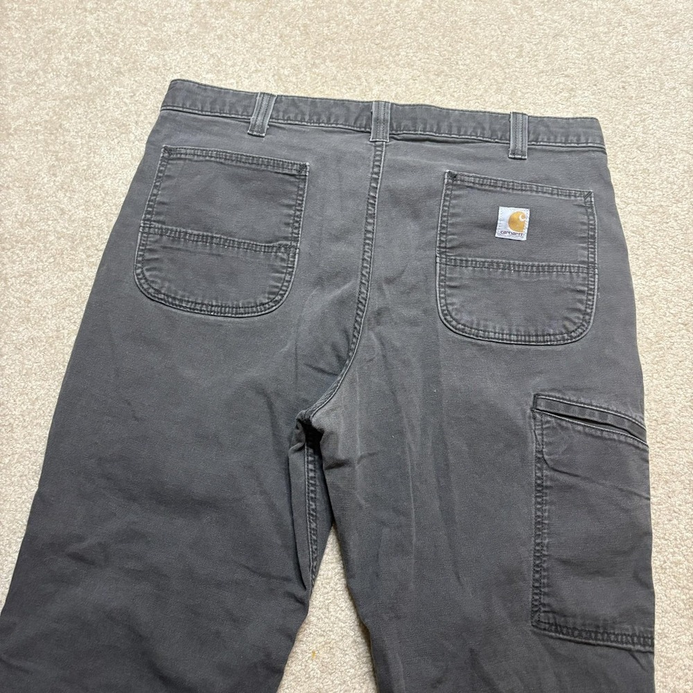 Carhartt Pants Mens 38x28 Gray Relaxed Fit Stretch Canvas Carpenter Work Utility